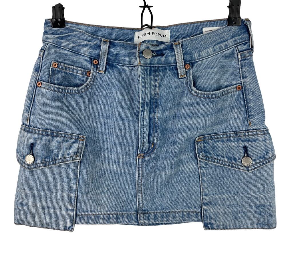 Denim Forum Blue 90's Mini Cargo Skirt Cotton Mid-Rise Casual Zip Fly Size 24